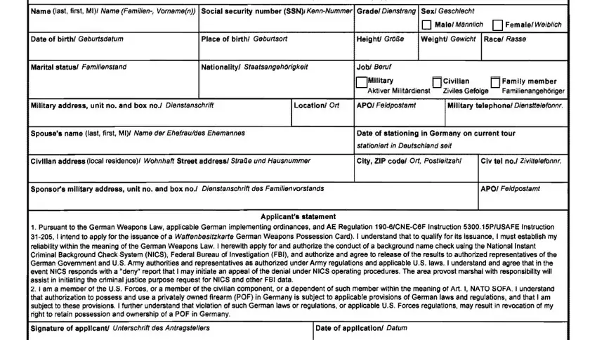 Writing section 1 of Ae Form 190 6D