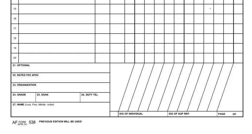 PAGE, FORM APR , and  RATED FSC AFSC of 538 personal template