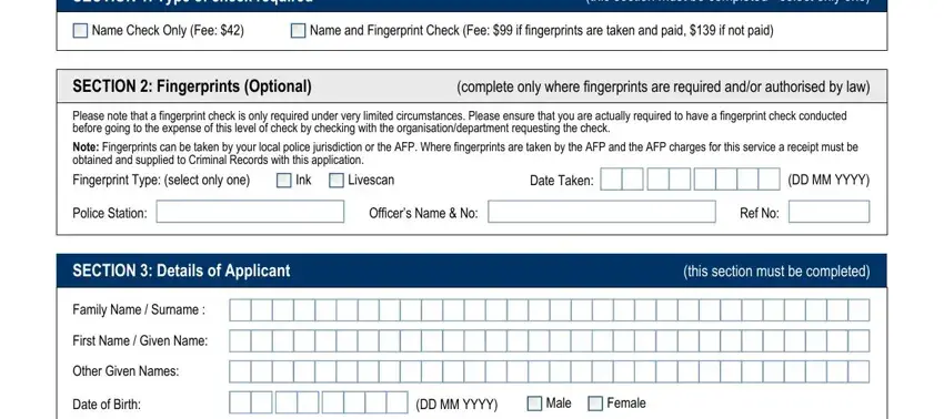 Filling out section 1 of afp npc application form