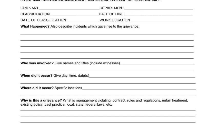 Filling out section 4 in afscme grievience search