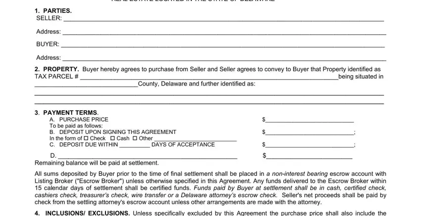 The best way to fill out delaware agreement of sale portion 1