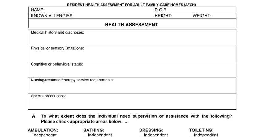 Writing section 1 of health assessment family care