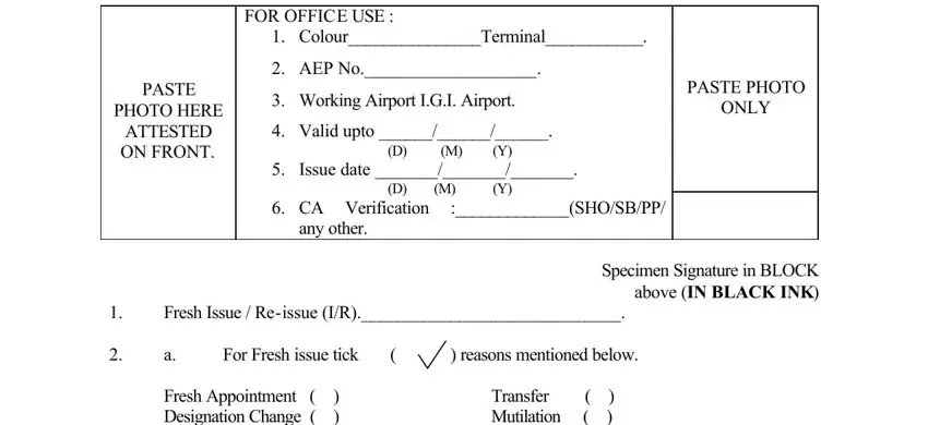 Writing section 1 of airport entry pass