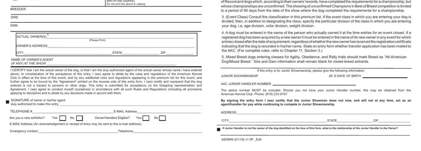 Please Print, FOREIGN REG NO  COUNTRY, and CITYSTATE ZIP in akc pdf