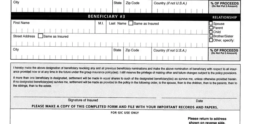 Step no. 2 for filling in gic life insurance beneficiary form 319