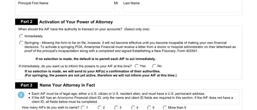 Filling in part 2 of specal power of attorney forms in guam