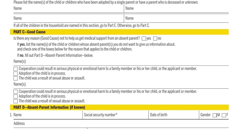 Address, If yes list the names of the child, and If no ﬁ ll out Part DAbsentParent in masshealth non custodial form