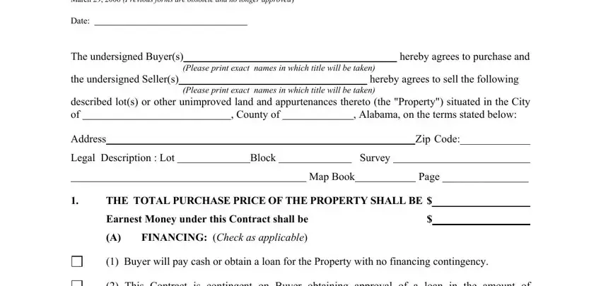 Filling out section 1 of land sale agreement