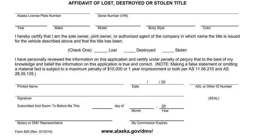 Part # 1 for filling in alaska lost title application