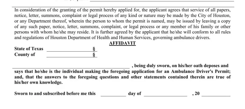 Stage # 2 for filling out city of houston ambulance service permit