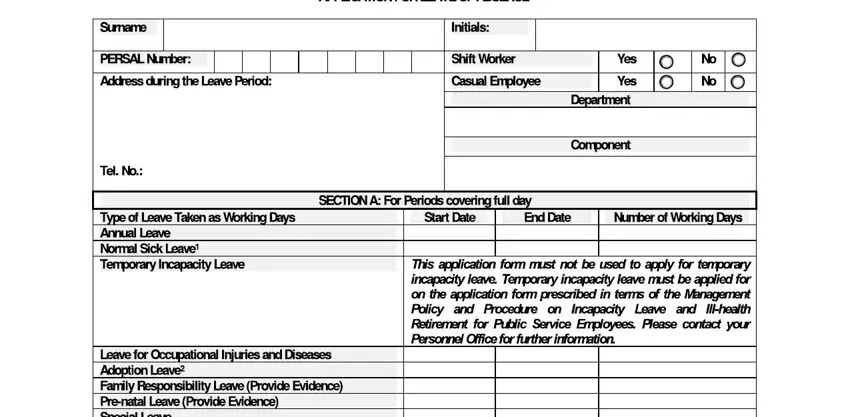 Filling out section 1 of leave application form