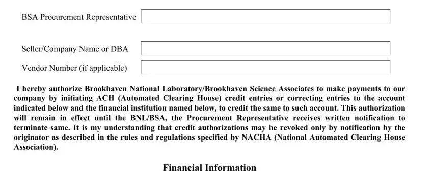 Vendor Number if applicable, BSA Procurement Representative, and Financial Information inside ams form 010