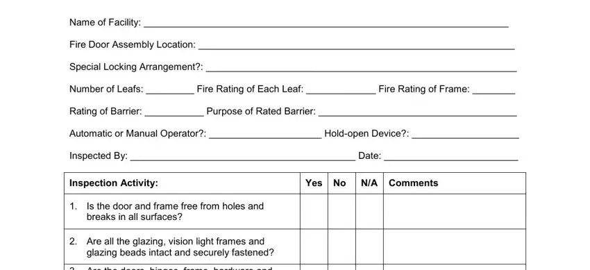 Writing section 1 in nfpa 80 annual fire door inspection form
