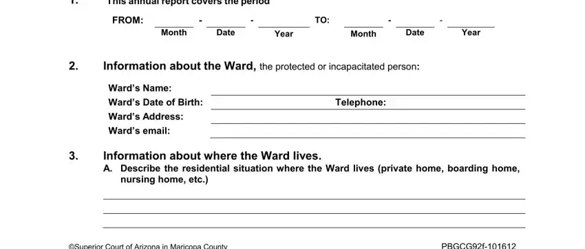 Information about the Ward the, Year, and Information about where the Ward of arizona annual guardianship