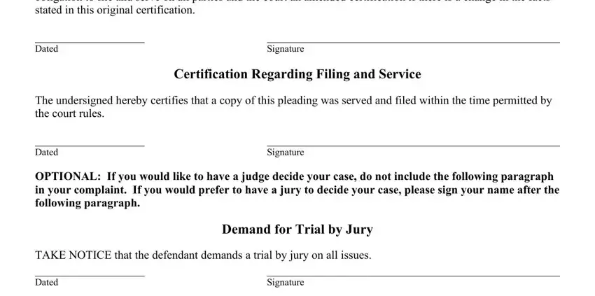 Demand for Trial by Jury, I certify that this dispute is not, and Signature of NJ Civil Action Answer Form