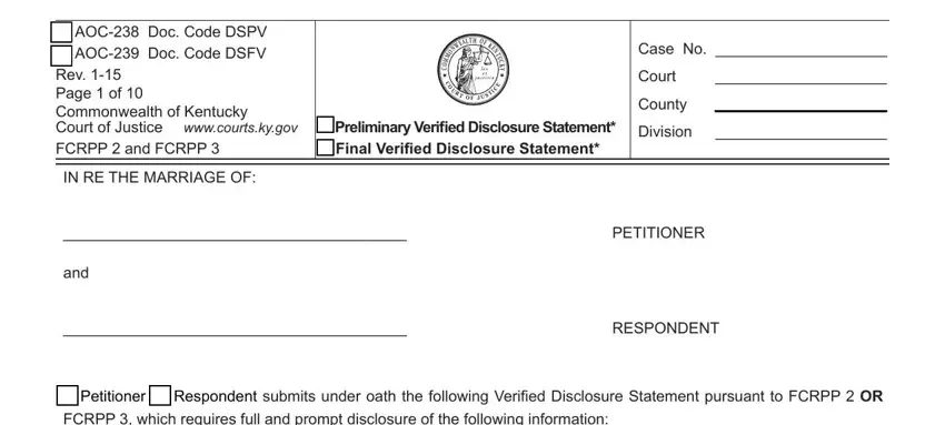 Part no. 1 in filling out ky disclosure statement
