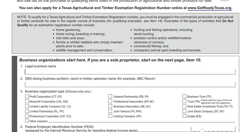 Step no. 1 of completing texas ag exemption