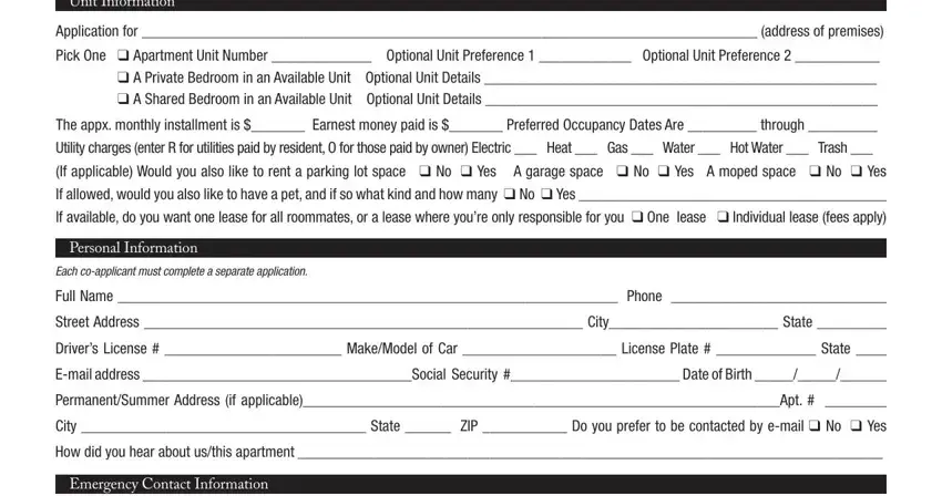 Completing segment 1 in rental application form