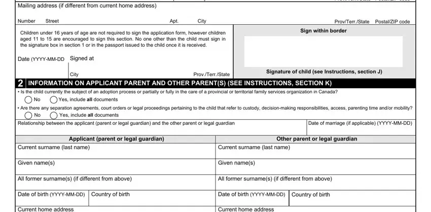 Filling out part 2 in passport canada child application form