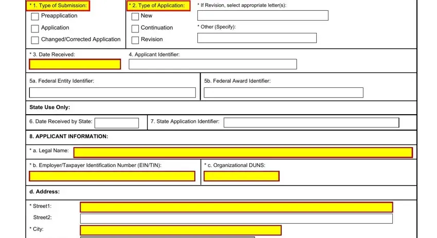 Part number 1 of filling in sf424 fillable form