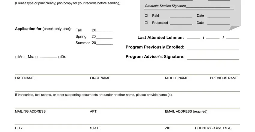 Mr Ms,  Paid  Date , and Program Advisers Signature of lehman college graduate readmission