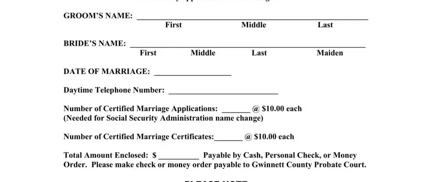 Completing section 1 of blank georgia marriage license