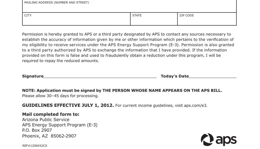 NOTE Application must be signed by, MAILING ADDRESS NUMBER AND STREET, and REFCS in aps energy support program form
