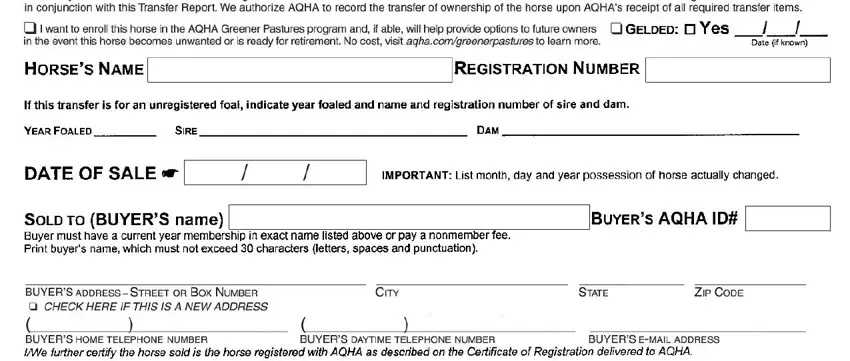 Step # 1 of filling in aqha transfer form form