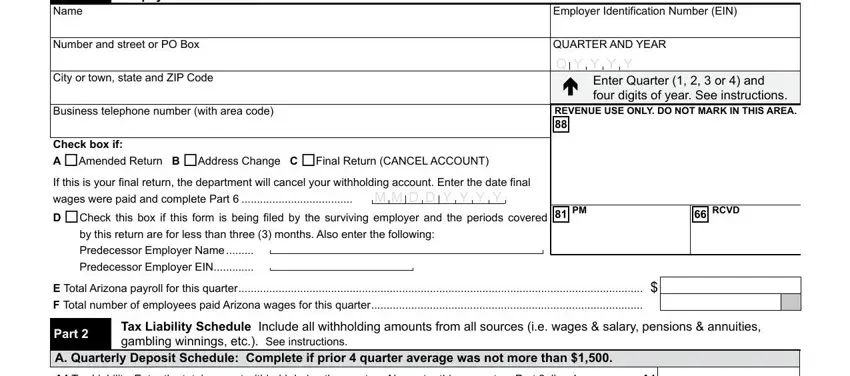Writing part 1 of Arizona Tax Return Form