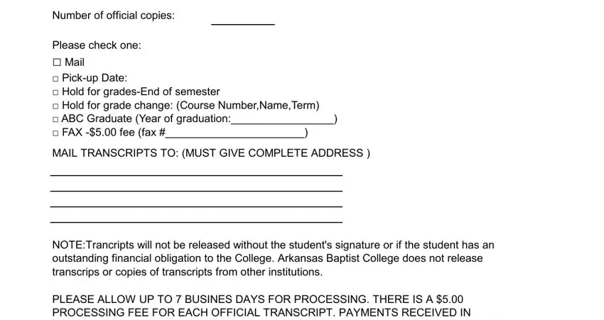 arkansas baptist college transcript request conclusion process shown (step 2)