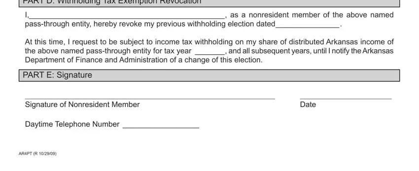 How one can fill in Arkansas Form Ar4Pt portion 2