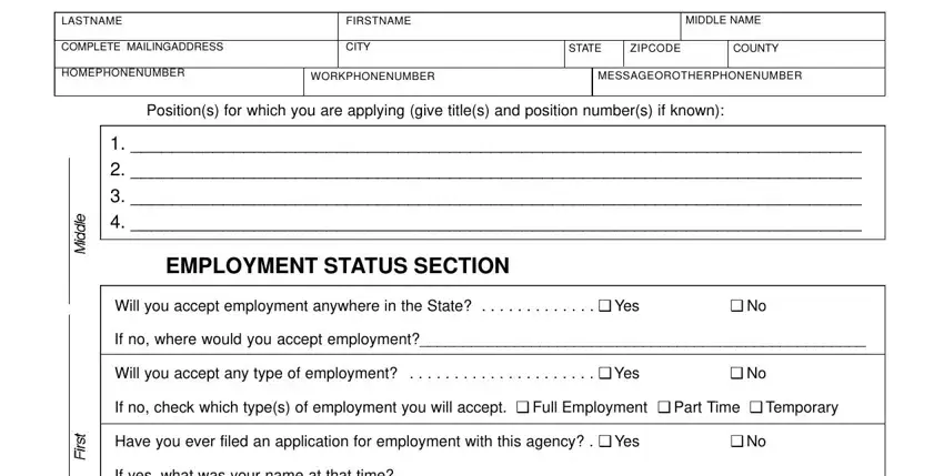 WORKPHONENUMBER, ZIPCODE, and CITY in arkansas employment application form
