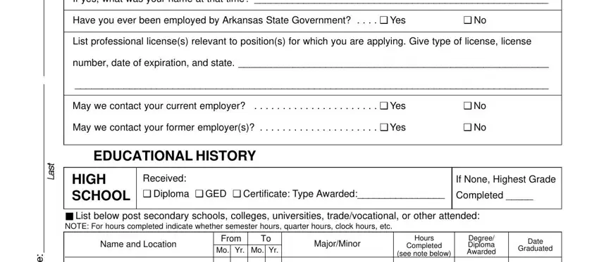 Completed ,  No, and Received  Diploma  GED  inside arkansas employment application form