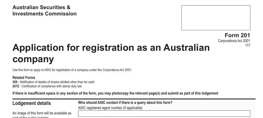 Filling out section 1 of form asic state form