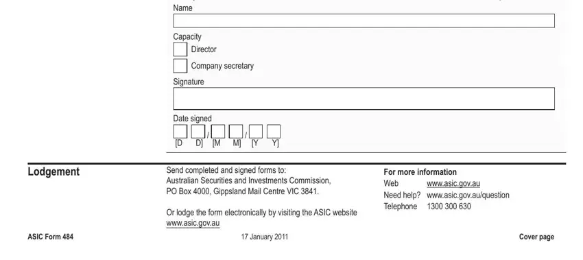 Director Company secretary, Capacity, and wwwasicgovau of form 484 pdf