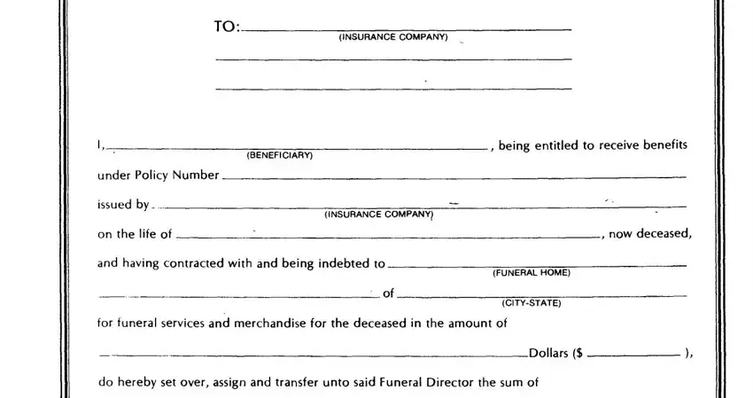 assignment of proceeds of insurance form
