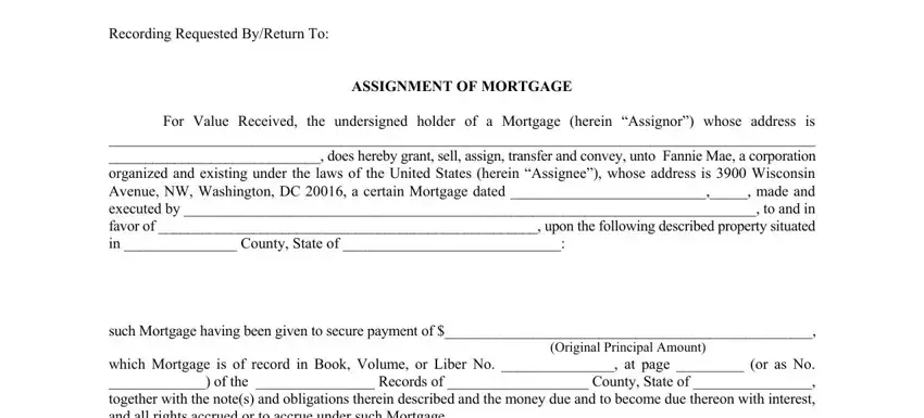 Stage # 1 for completing fannie mae assignment of mortgage fillable form