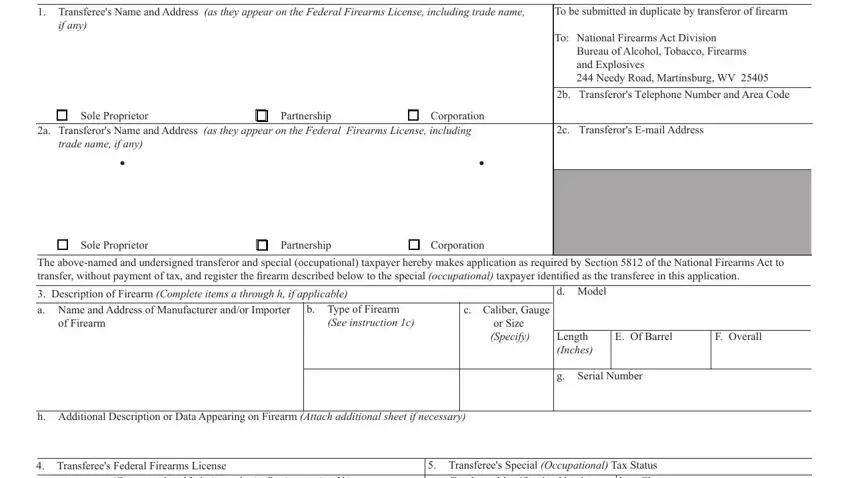 Filling out part 4 in firearm registration national