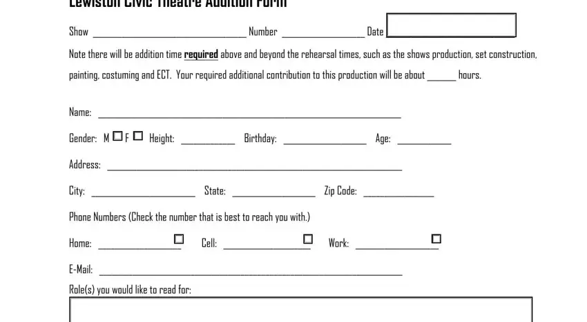 Filling out part 1 in audition forms for casting a play