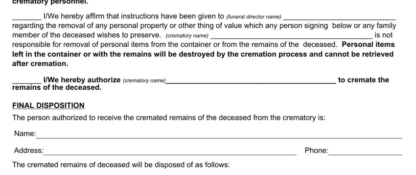 Filling in segment 4 of new york state cremation authorization form