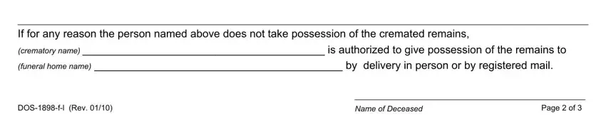 Step number 5 in filling out new york state cremation authorization form