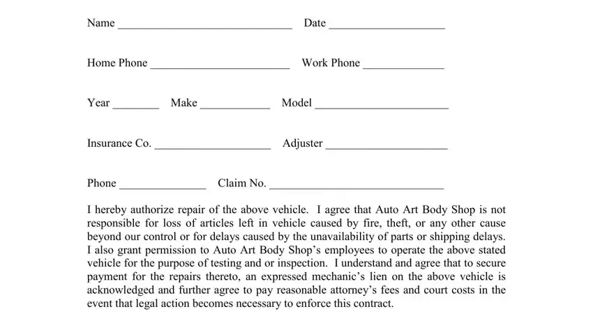 Authorization Repair Form ≡ Fill Out Printable Pdf Forms Online 3068