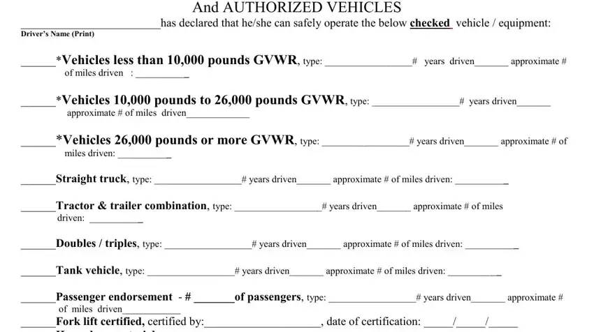 The right way to fill in driver proficiency authorized vehicles form step 1