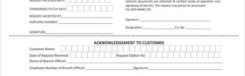 Filling in section 3 in axis bank customer request form editable