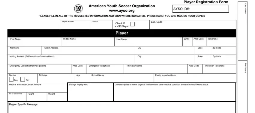 Stage # 1 of filling in ayso registration form