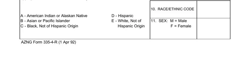 AZNG Form R  Apr ,  place the RACEETHNIC Code which, and RACEETHNIC CODE inside HRO