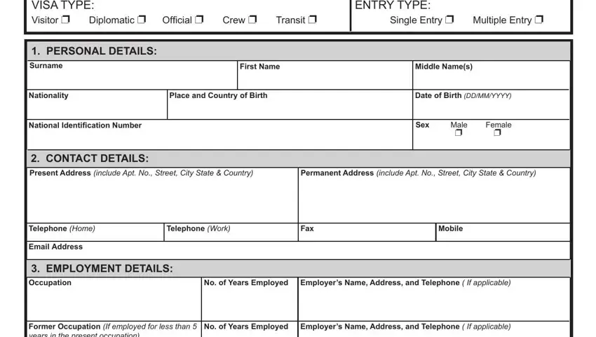 Filling in segment 1 of health visa bahamas