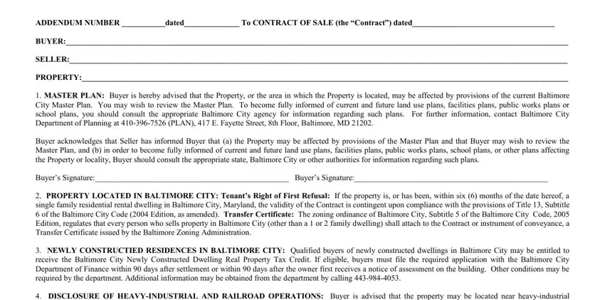 Filling in part 1 in baltimore city notices and disclosures addendum