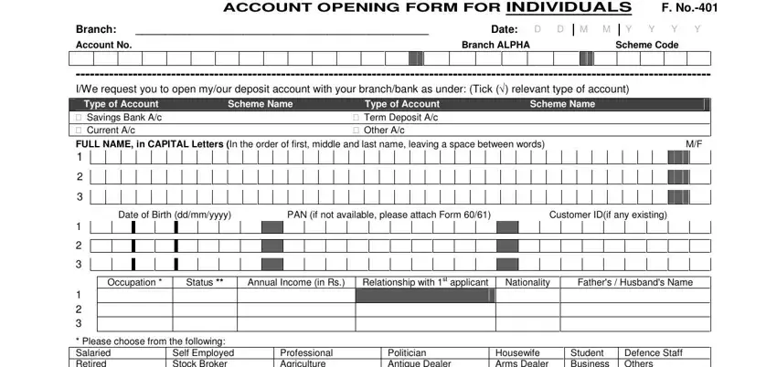 Bank Of Baroda Account Opening Form writing process clarified (step 1)