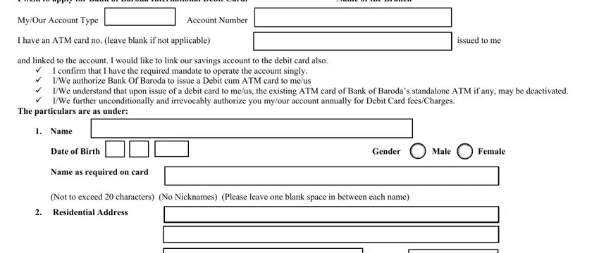 Filling in segment 1 in bank of baroda atm card application form